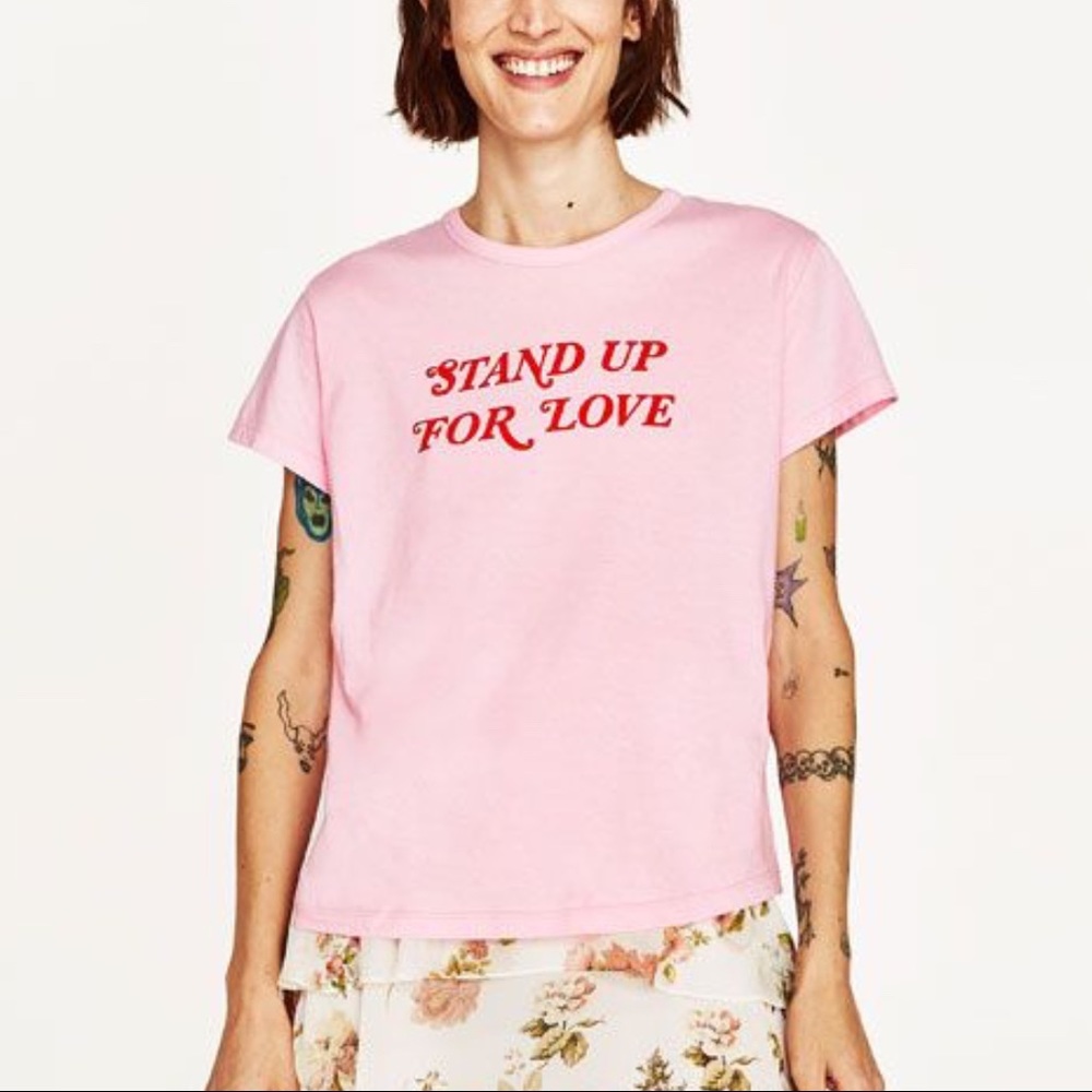 Zara pink and red Stand Up For Love T shirt